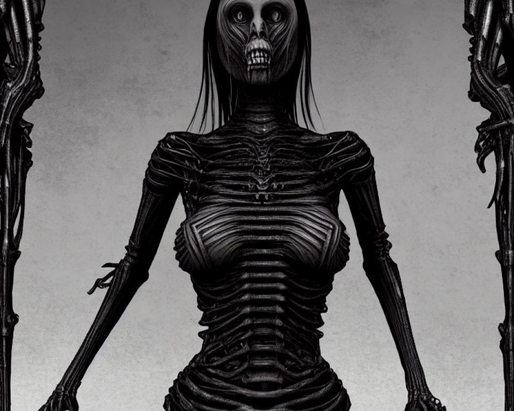 Skeletal humanoid figure with dark shading on monochromatic background