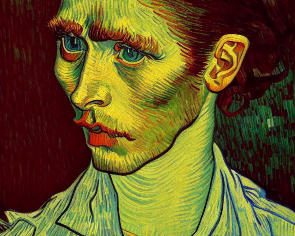 Vibrant portrait of a man with bold brush strokes in green and yellow