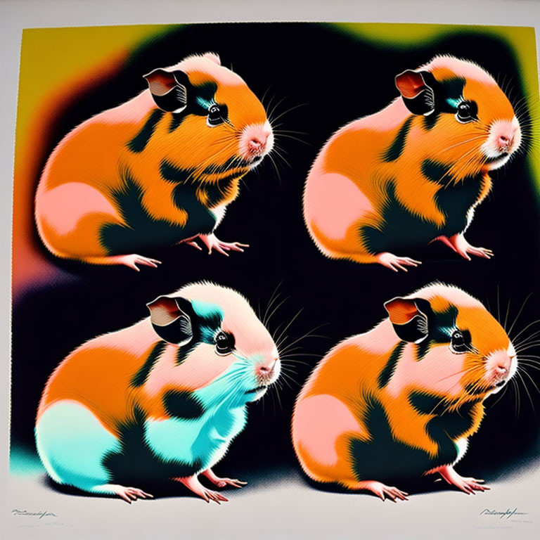 Colorful Stylized Guinea Pig Artwork on Gradient Background