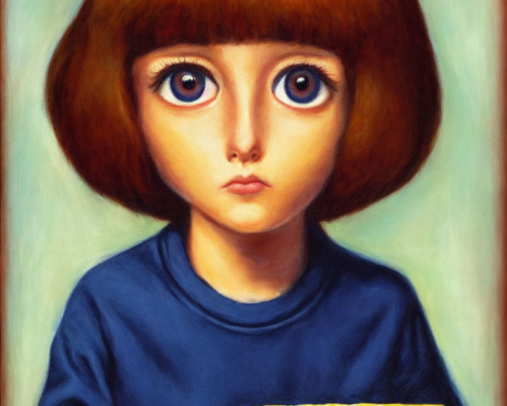 Portrait of a Girl with Bob Haircut and Blue Top Holding Sponge Cake