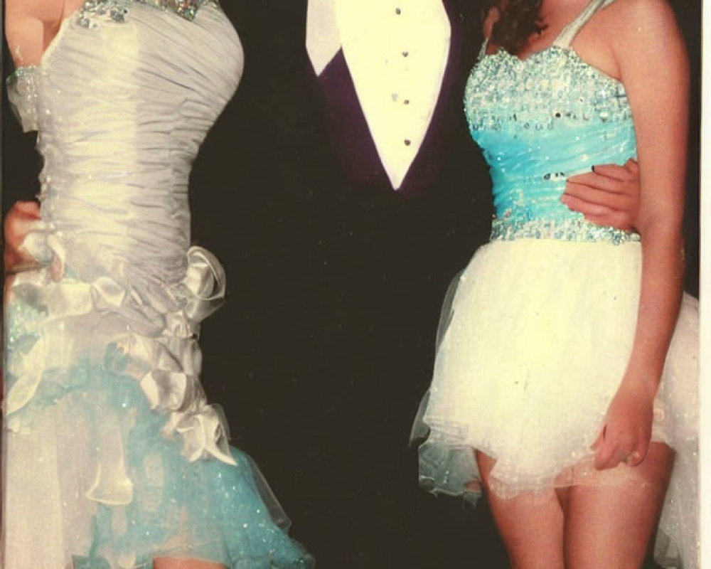 Vintage Prom Attire Trio Smiling at Formal Event