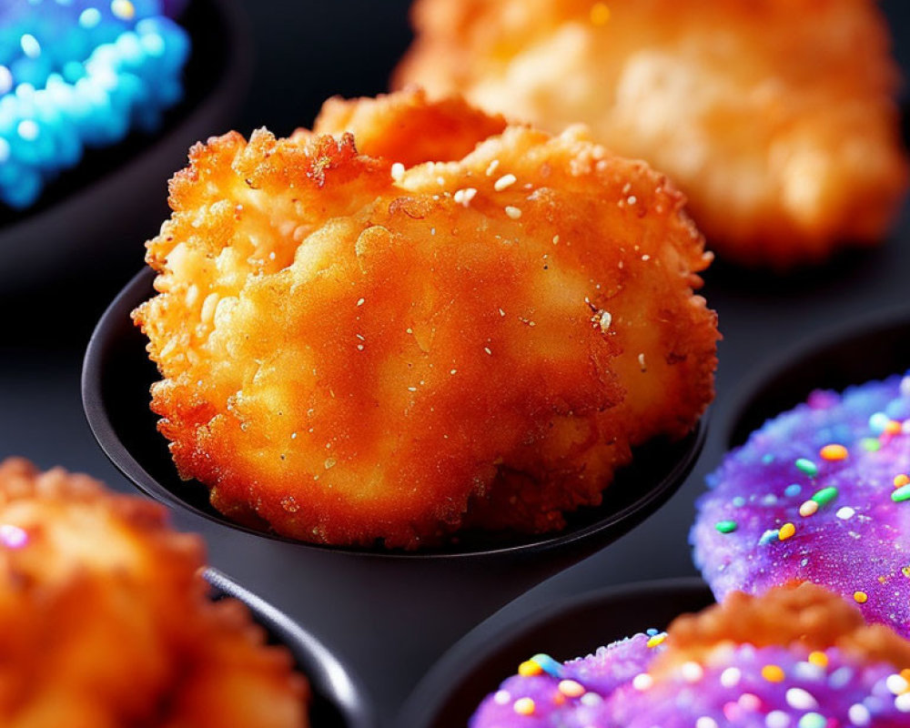 Crispy Chicken Nuggets with Chocolate Cookies Background