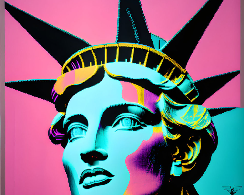 Pop Art Statue of Liberty with Pink Background & Colorful Shading