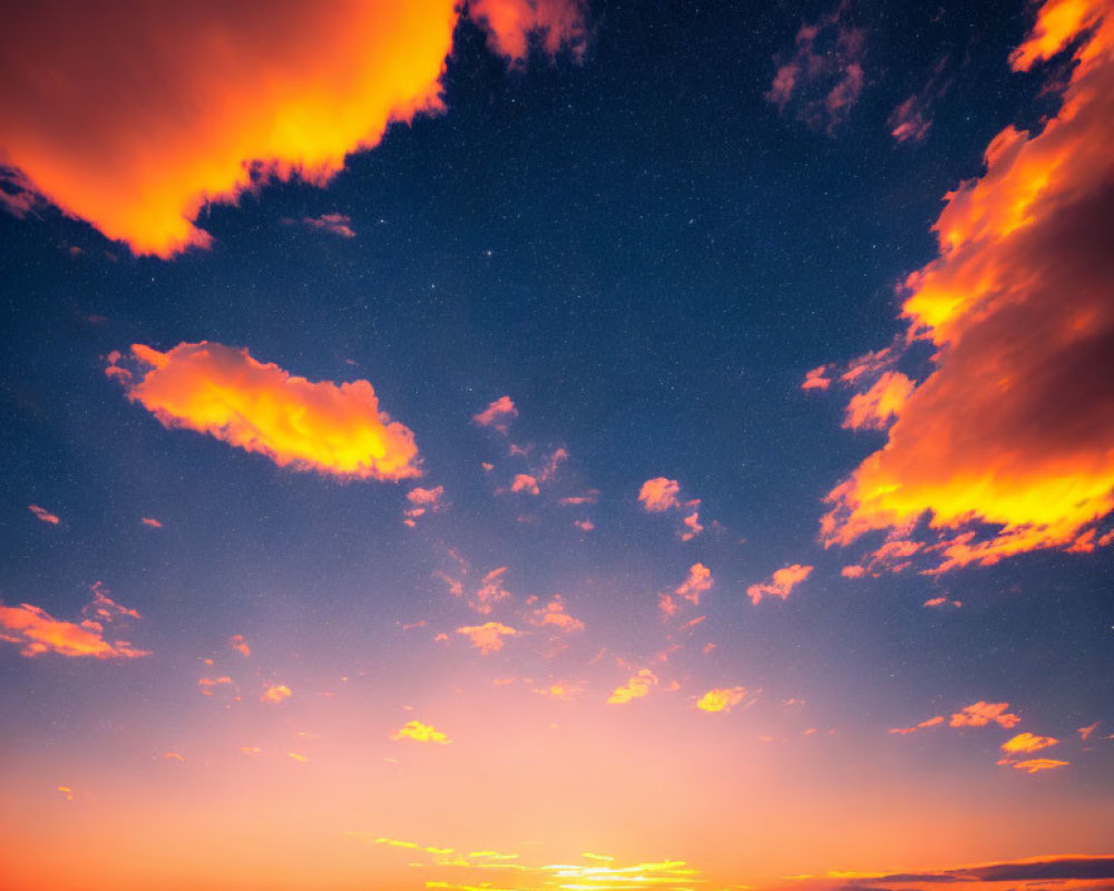 Orange Clouds at Sunrise Against Starry Sky