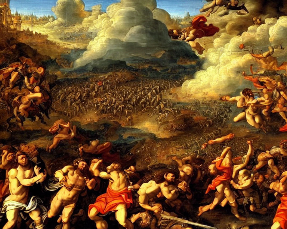 Renaissance-style painting of chaotic battle scene