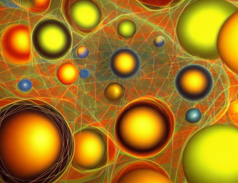 Colorful Abstract Image: Glowing Orbs and Interconnected Lines