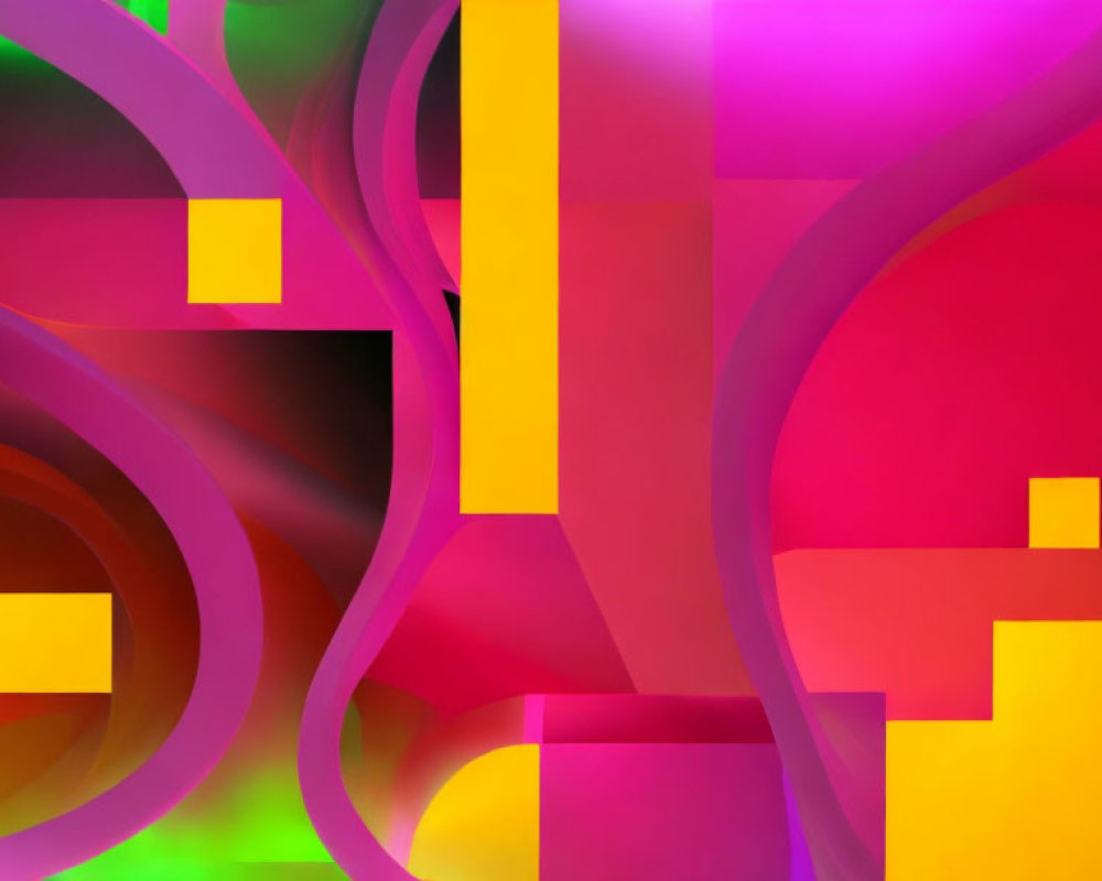 Vibrant Pink, Purple, and Green Abstract Digital Art with Dynamic Shapes