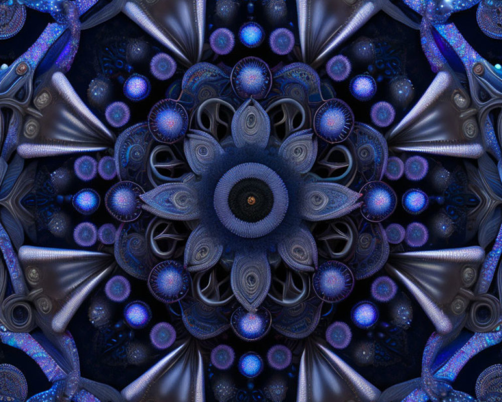 Symmetrical Blue Mandala Artwork with Intricate Details