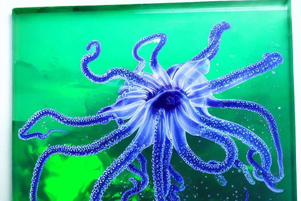 Colorful Octopus Glass Sculpture on Green Background