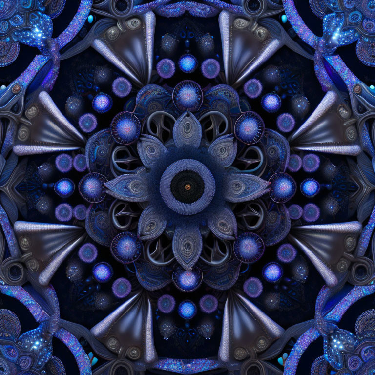 Symmetrical Blue Mandala Artwork with Intricate Details