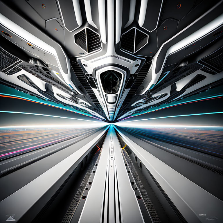 Sleek futuristic corridor with neon lights and vanishing point perspective
