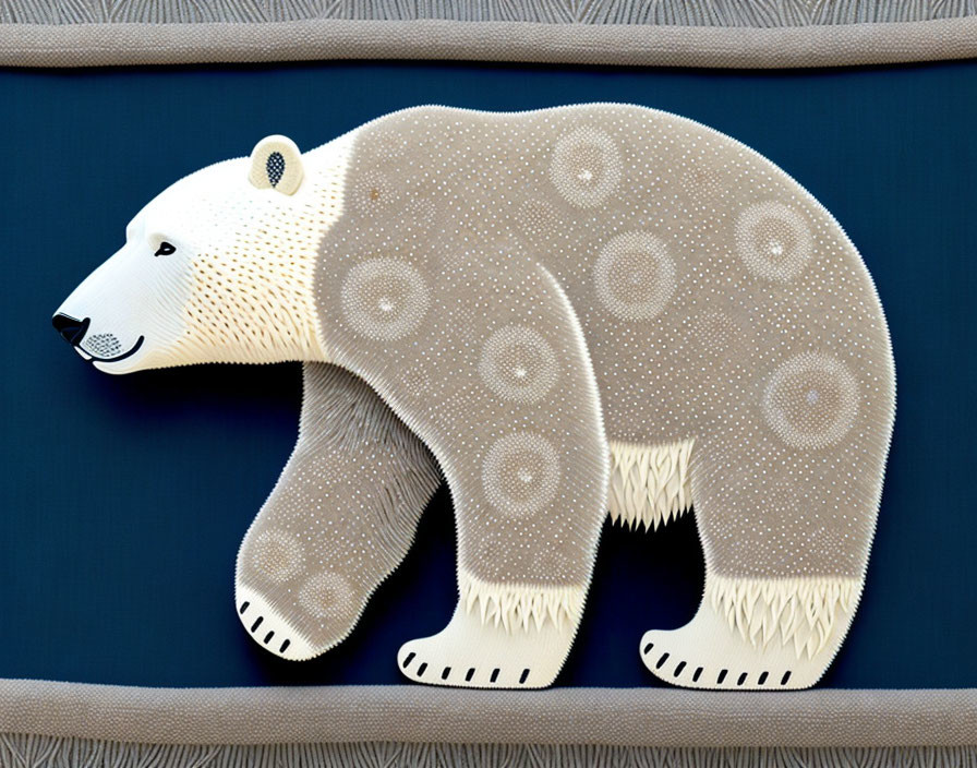 Polar Bear Illustration with Decorative Patterns on Blue Background