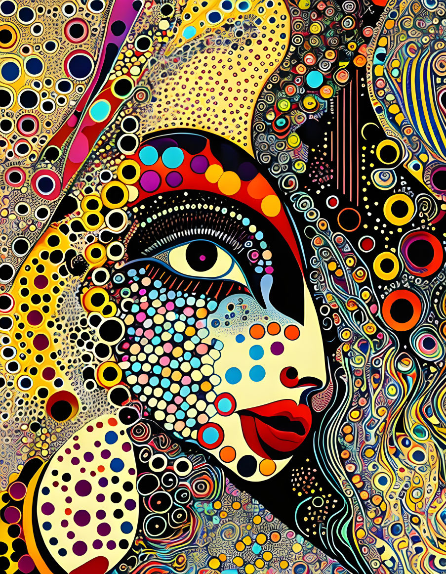 Colorful Abstract Portrait of Woman with Psychedelic Patterns
