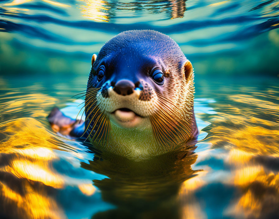 Seal's Head Close-Up in Golden Light Reflections