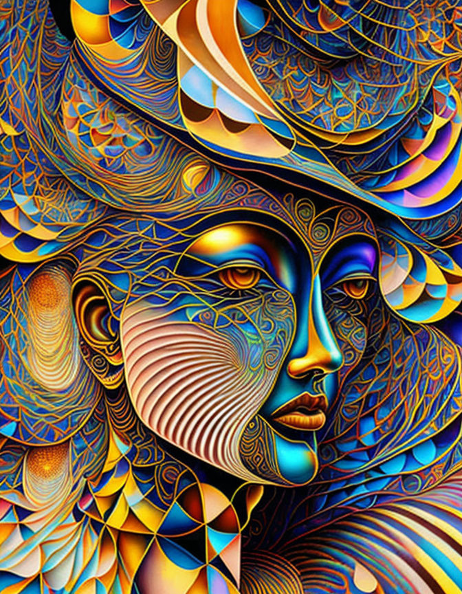 Abstract digital artwork featuring woman's face with vibrant colors