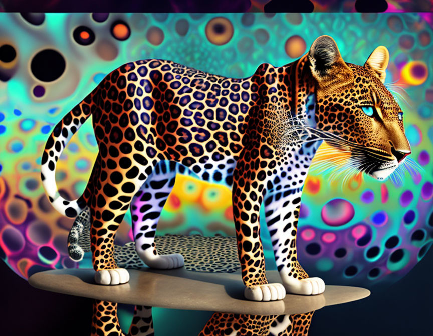 Colorful Leopard Artwork on Psychedelic Background