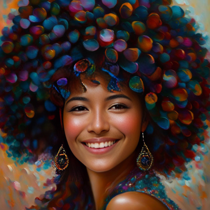 Colorful Bubble Halo Surrounds Smiling Woman