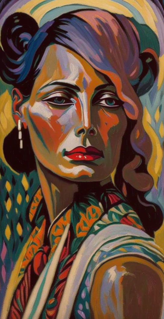 Vibrant portrait of woman with bold brush strokes and vibrant hues