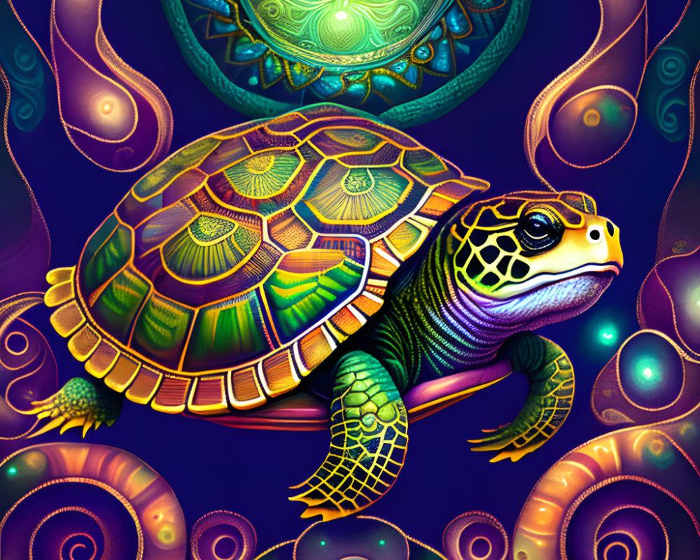 Colorful Turtle Artwork with Cosmic Background