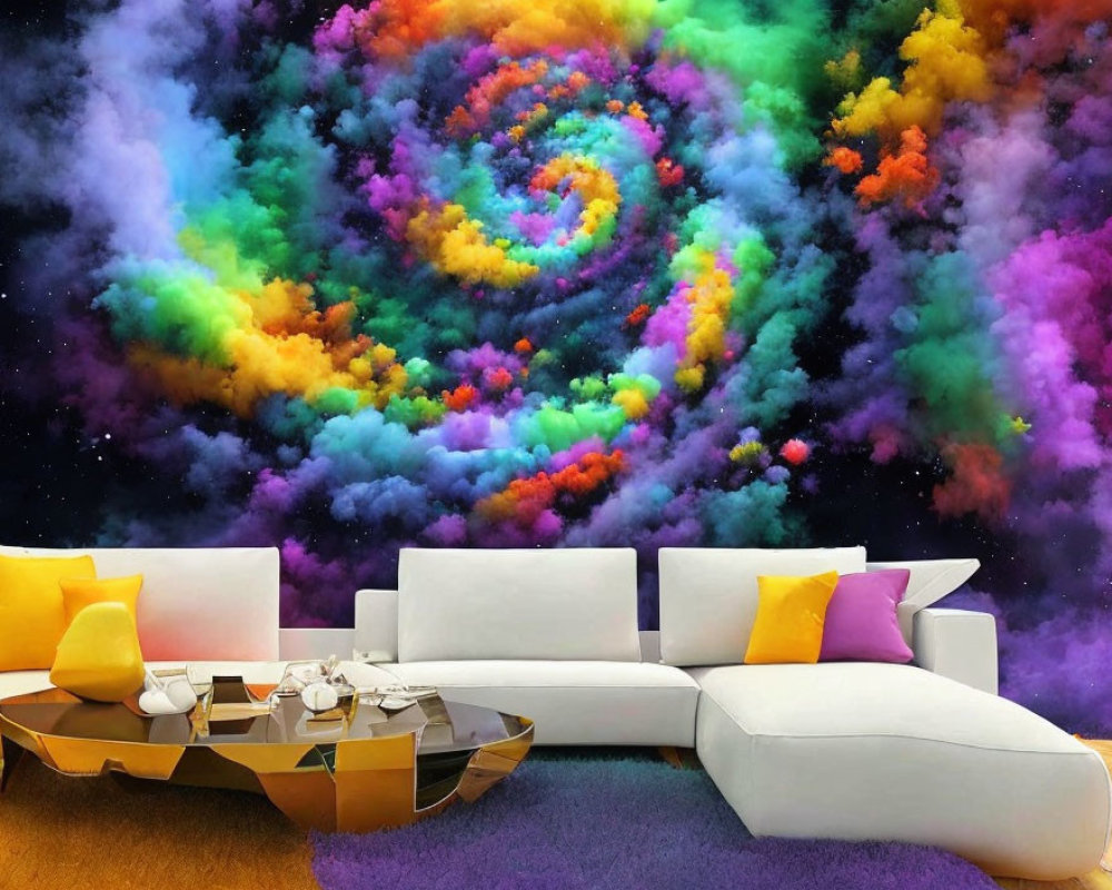 Colorful Nebula Wall Mural in Vibrant Room