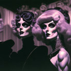 Stylized Gothic characters with skull faces in formal attire