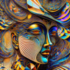 Abstract digital artwork featuring woman's face with vibrant colors