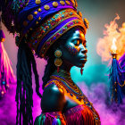 Colorful Woman Portrait with Elaborate Clothing and Vibrant Background