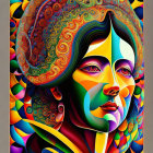 Colorful digital artwork of female figure with geometric patterns.