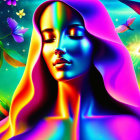 Colorful digital artwork of woman's face with geometric patterns