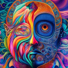 Colorful Psychedelic Artwork: Abstract Faces Blend into Surreal Form