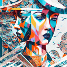 Vibrant Abstract Digital Artwork with Stylized Female Faces