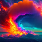 Colorful Cloudscape Over Tranquil Sea with Orange, Pink, Purple, and Blue Hues