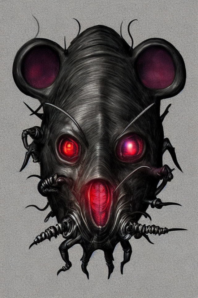 Menacing rat with black fur, red eyes, and multiple heads