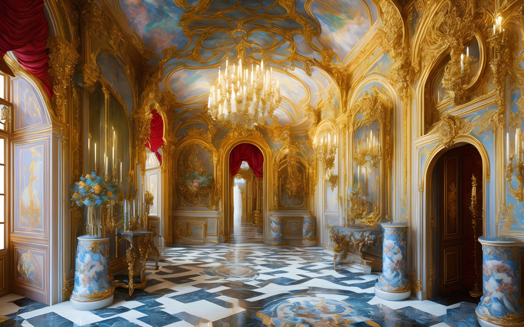 Opulent Baroque Grand Room with Gold Trimmings & Frescoes