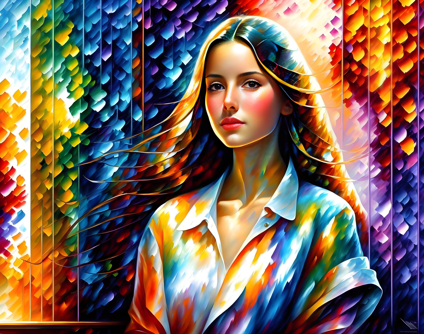 Colorful Geometric Patterns on Woman's Digital Portrait