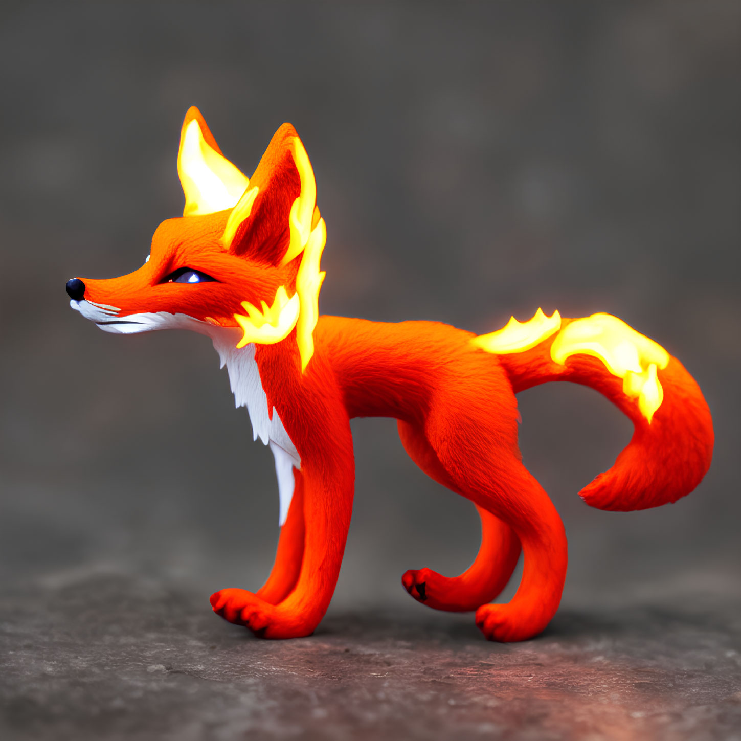 Colorful Fox Figurine with Flame Design on Ears, Tail, and Feet