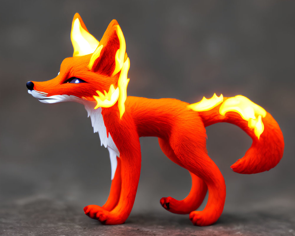 Colorful Fox Figurine with Flame Design on Ears, Tail, and Feet