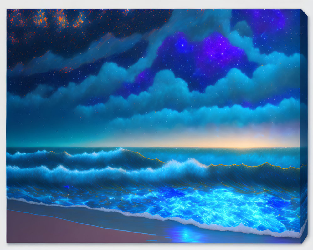 Starry Night Sky Art: Bioluminescent Ocean Scene