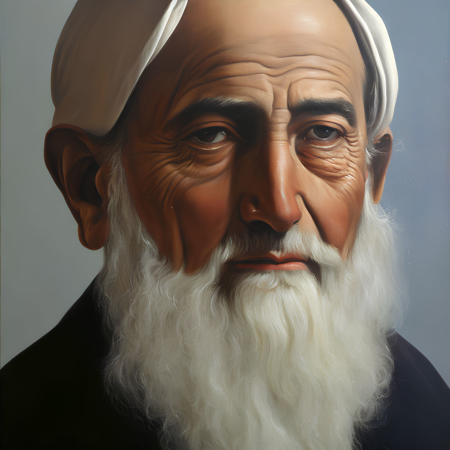 Hyperrealistic painting: Elderly man with white turban and beard