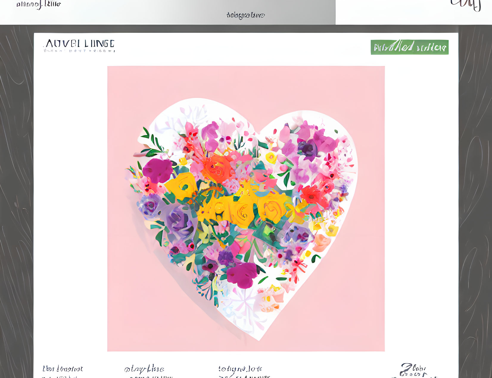 Vibrant heart-shaped flower bouquet in pink and purple tones on pale background