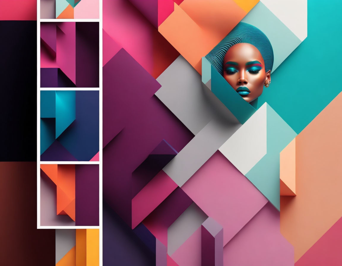 Colorful Geometric Composition Featuring Woman's Face