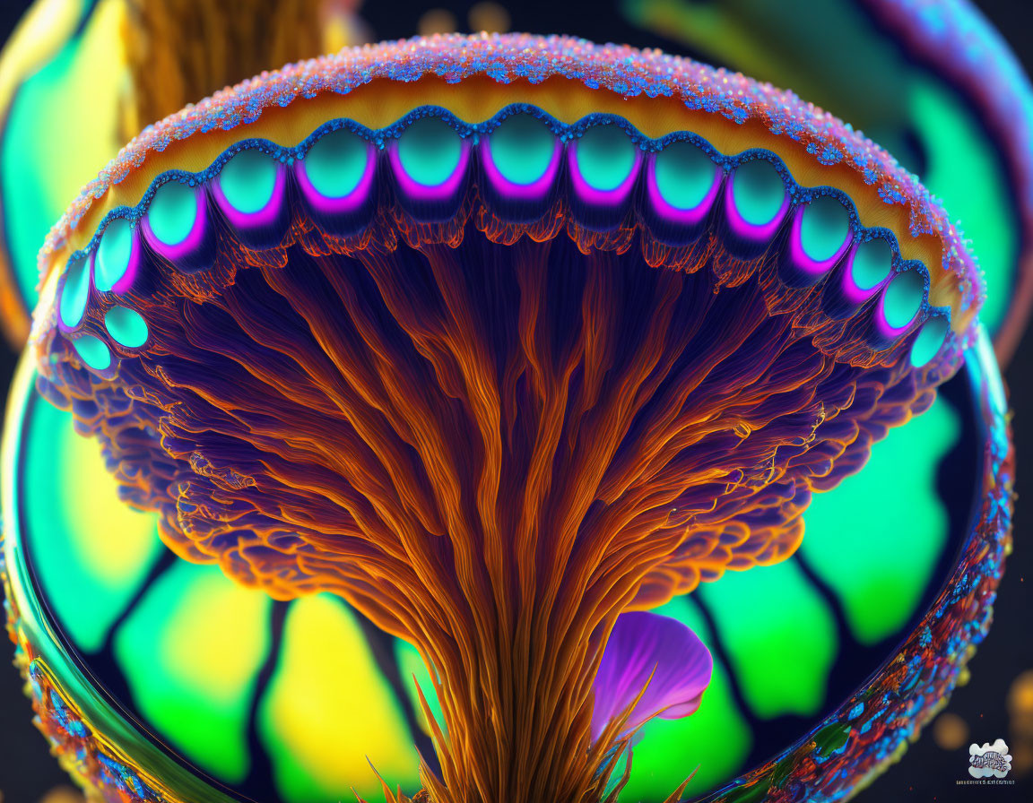 Colorful macro image of a vibrant psychedelic jellyfish with glowing tendrils