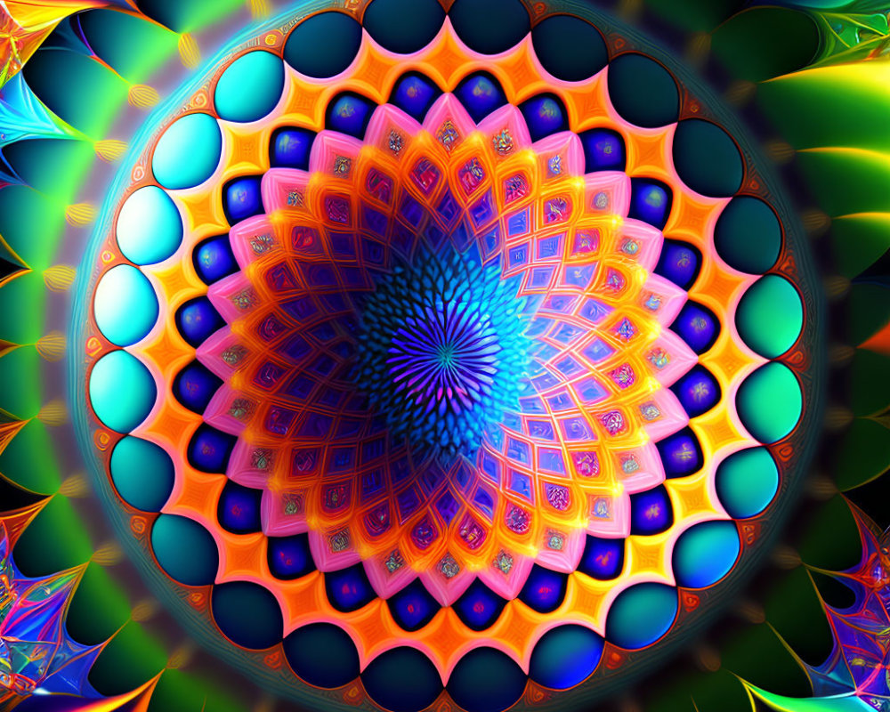 Colorful Circular Fractal with Geometric Shapes and Kaleidoscopic Patterns