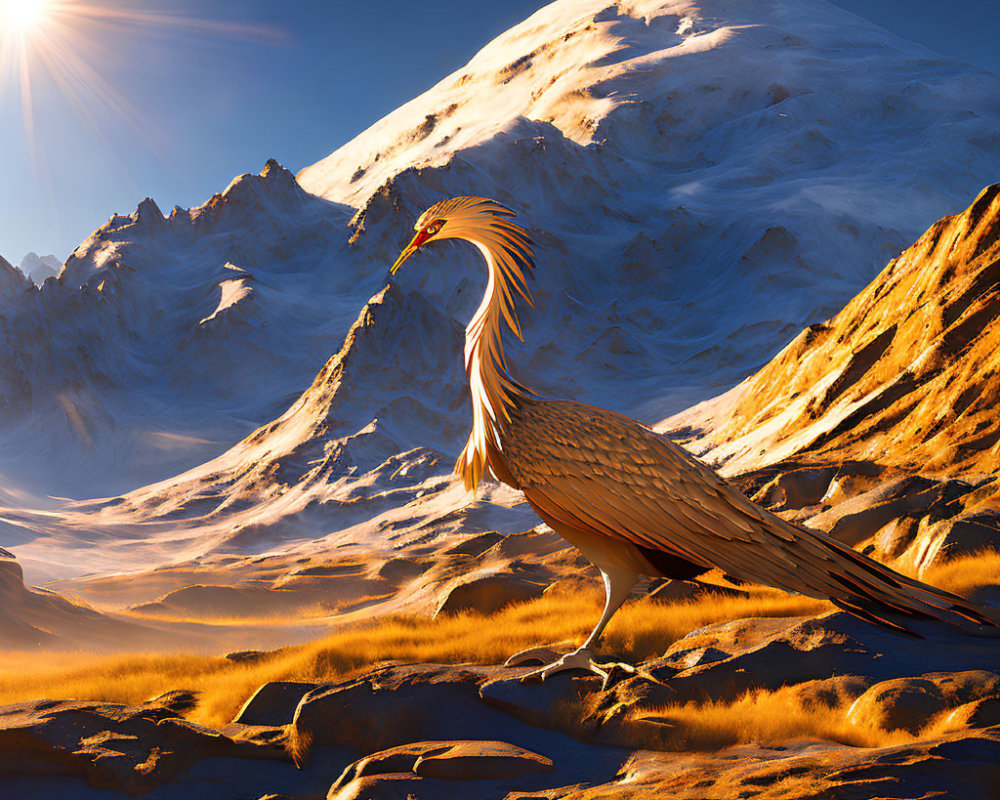 Majestic bird in snowy mountain landscape