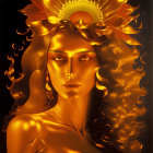 Digital artwork: Woman with golden skin in sun-themed attire