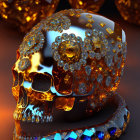 Crystal Skull with Orange and Blue Hues on Textured Spheres