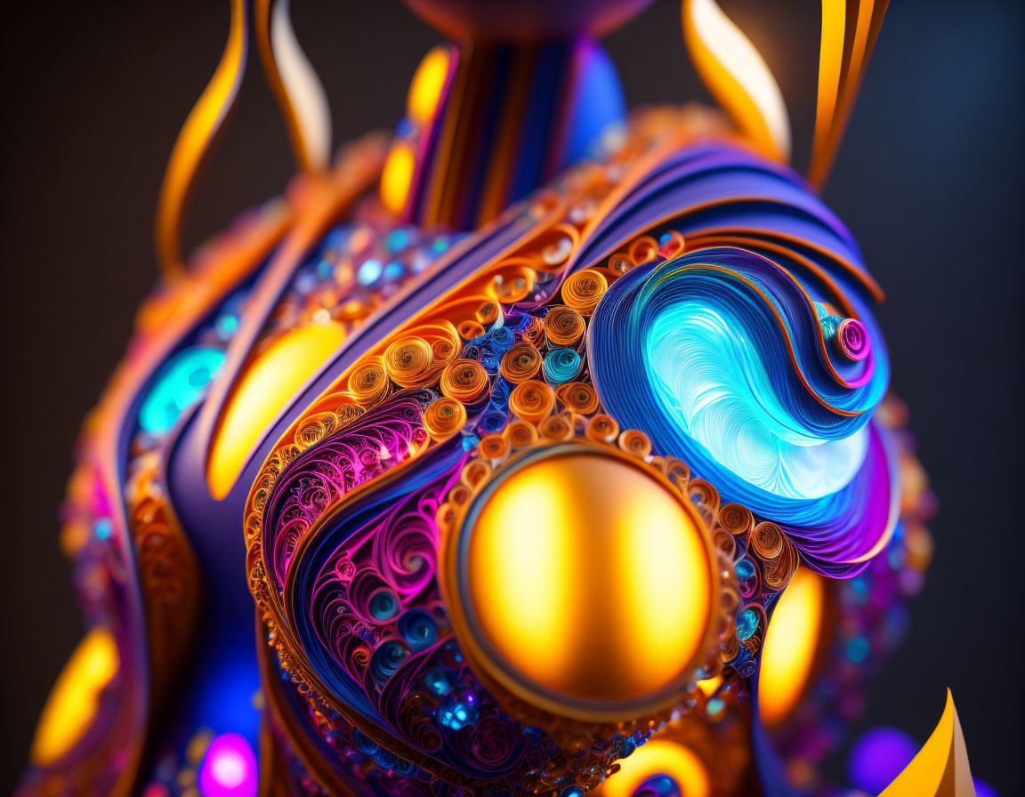 Colorful Abstract Sculpture with Circular Patterns on Dark Background