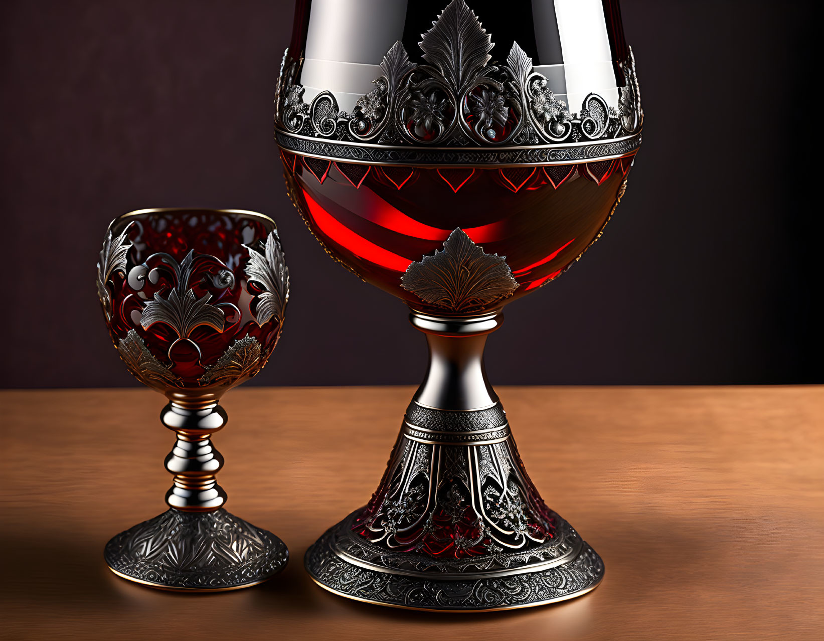 Sophisticated Silver and Ruby Glass Wine Set on Table