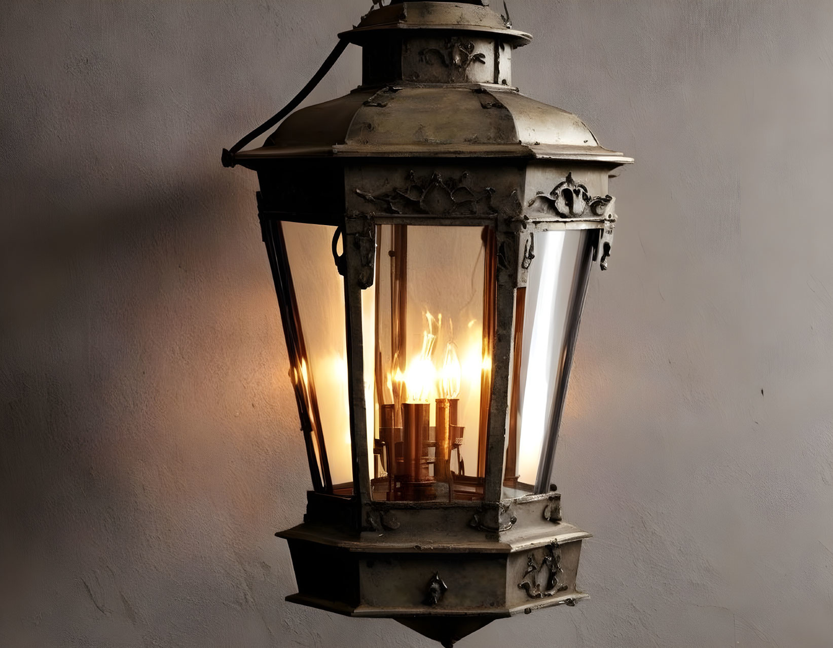 Vintage Wall-Mounted Lantern with Metal Frame and Glass Panes