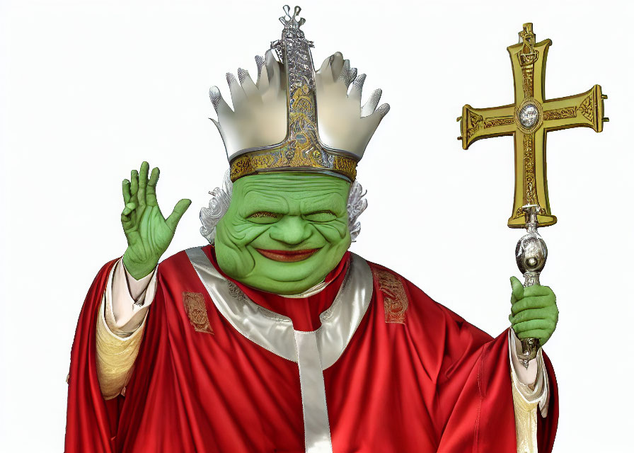 Green character in king attire with crown and scepter